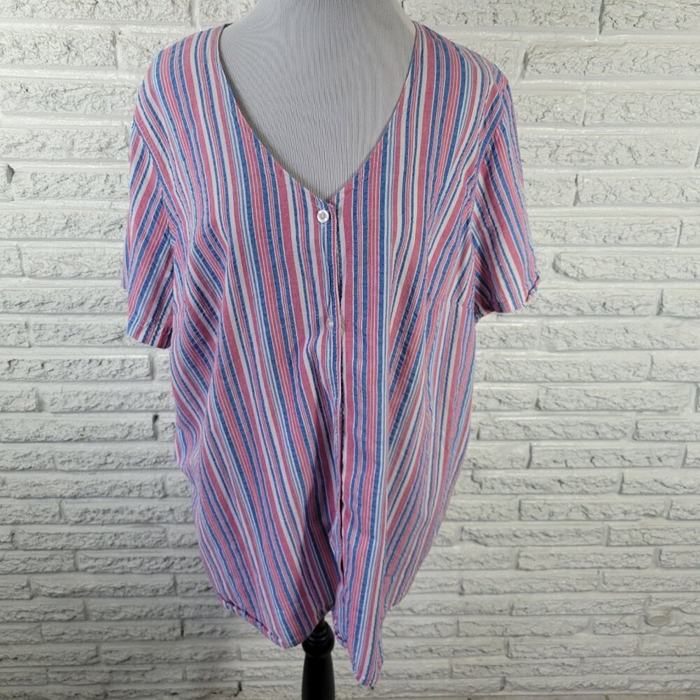 Woman Within Women's Plus Size 2X Pink Blue Stripe Tunic 100% Cotton STR64XE